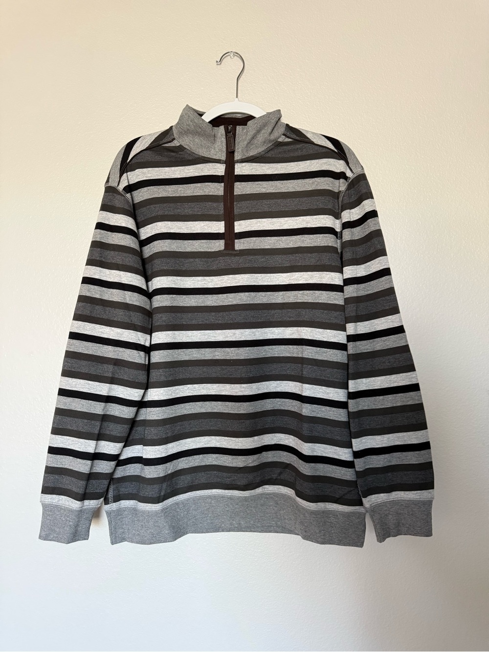 Daniel Cremieux Men's Gray Black Striped Half Zip Pullover Sweater L